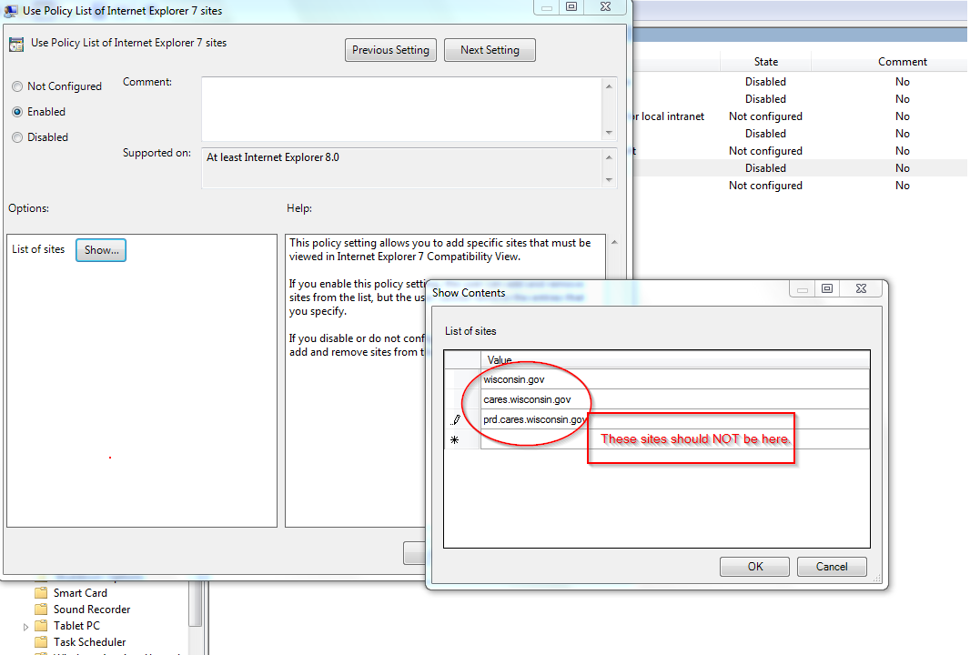 Remove CWW from Internet Explorer 7 Policy List
