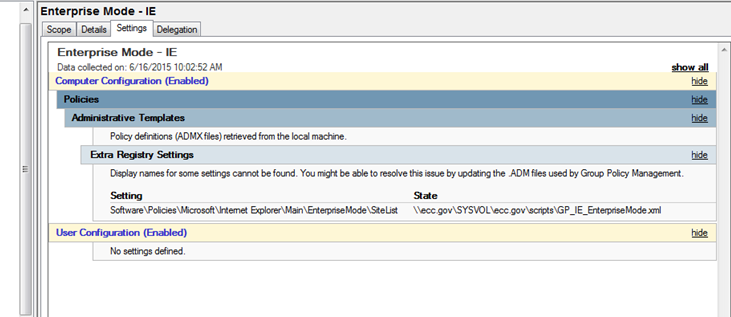 Group Policy Management Console: Settings